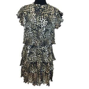 New ~ MELLODAY Nordstrom Multicolor Animal Print Ruffle Mini Dress FALL Small